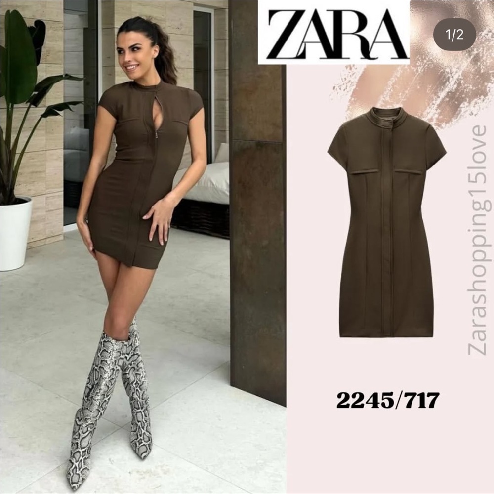 ZARA Button Down Short Sleeve Mini Dress - Picture 6 of 12